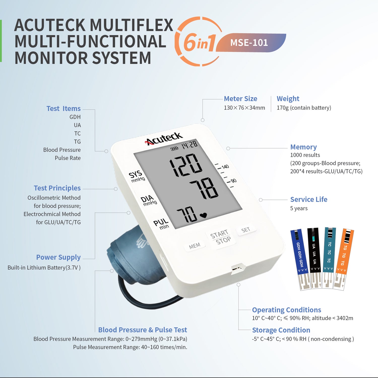 Acuteck MultiFlex Multi-Function 6 in 1 - Health Monitor with Blood Pressure & Pulse Test Module